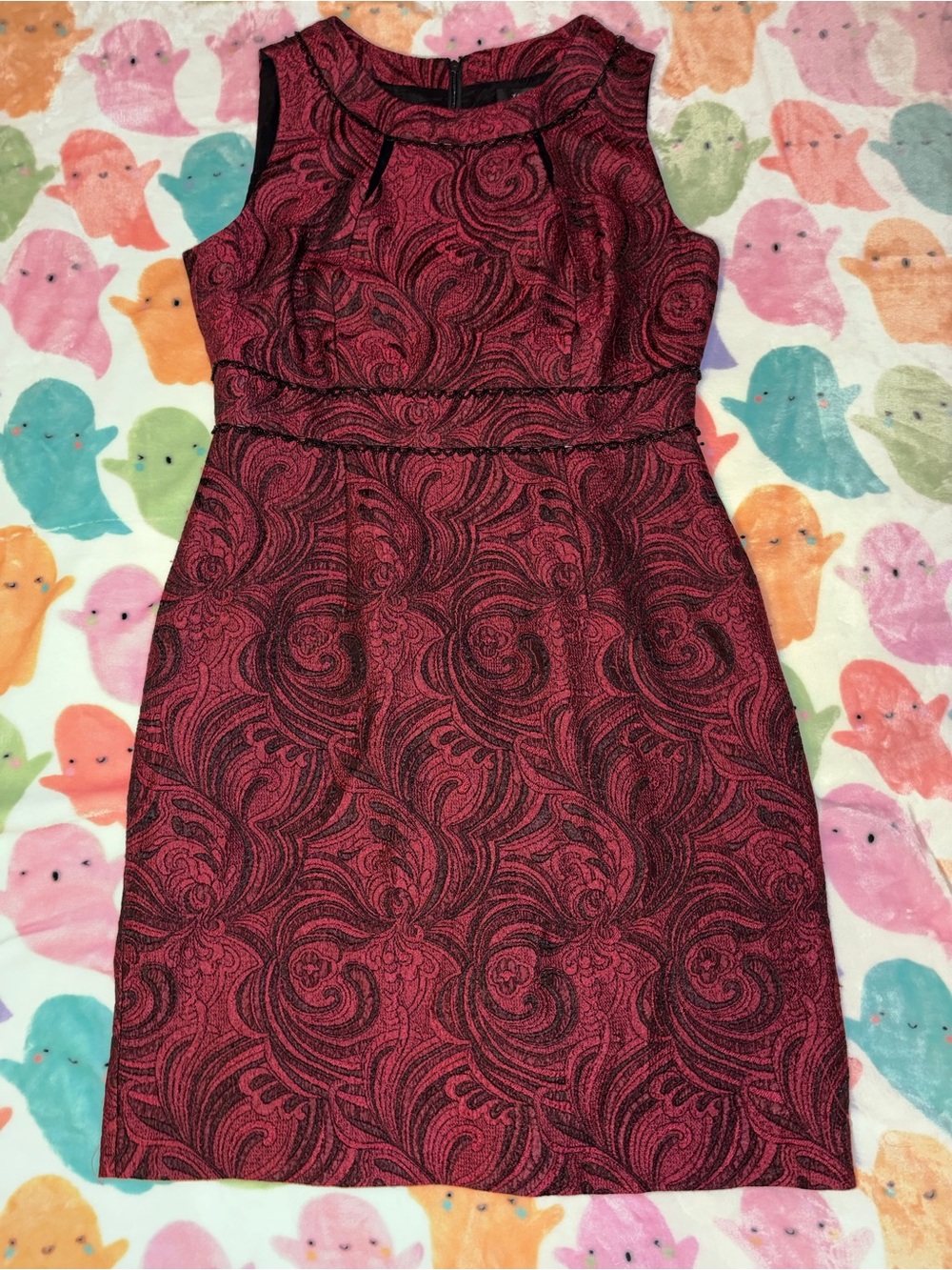 Tahari Red and Black Paisley Sheath Dress